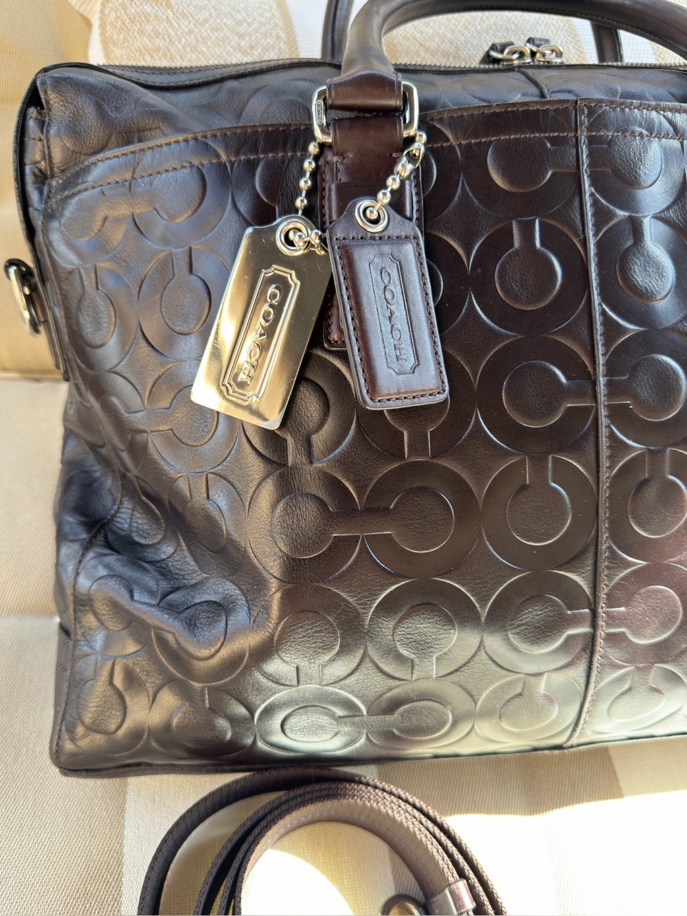 COACH Brown C Logo Stamped Leather Briefcase Laptop Business Shoulder Bag 70251 - Picture 3 of 13